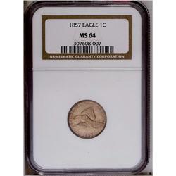 1857 1C MS64 NGC. This beautifully lustrous and richly