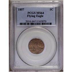 1857 1C MS64 PCGS. Lustrous golden-tan surfaces with s