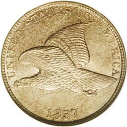 1857 1C MS65 NGC. Wonderfully preserved beneath a deli