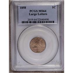 1858 1C Large Letters MS64 PCGS. High Leaves Reverse.