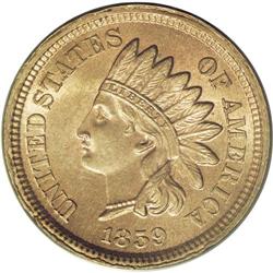 1859 1C MS65 PCGS. Bright mint luster and pale rose-ta