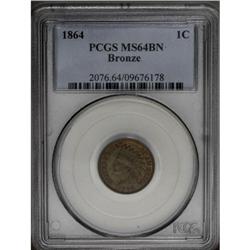 1864 1C Bronze No L MS64 Brown PCGS. A glossy near-Gem