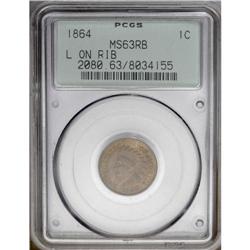 1864 1C L On Ribbon MS63 Red and Brown PCGS. FS-006.5,