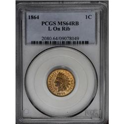 1864 1C L On Ribbon MS64 Red and Brown PCGS. A lustrou