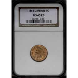 1864 1C L On Ribbon MS65 Red and Brown NGC. Dappled am