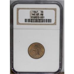 1867 1C MS65 Red and Brown NGC. Lustrous coppery-gold