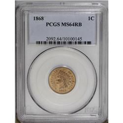 1868 1C MS64 Red and Brown PCGS. Lustrous orange-tan s
