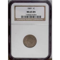 1869 1C MS65 Brown NGC. Tan patination displays subtle