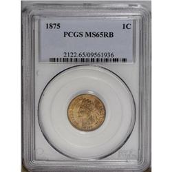 1875 1C MS65 Red and Brown PCGS. Pleasing golden-tan c