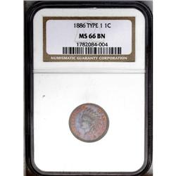 1886 1C Type One MS66 Brown NGC. The lowest headdress