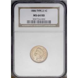 1886 1C Type Two MS64 Red and Brown NGC. This shimmeri
