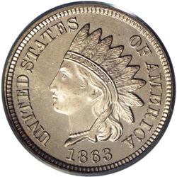 1863 1C PR65 Cameo PCGS. A sparkling honey-tan specime