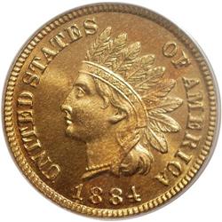 1884 1C PR67 Red PCGS. Orange-red and soft golden colo