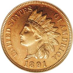 1891 1C PR65 Red Cameo PCGS. Fully reflective in the f