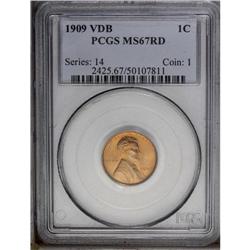 1909 VDB 1C MS67 Red PCGS. Glowing, cherry-red color a