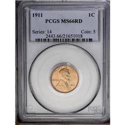 1911 1C MS66 Red PCGS. Coppery-red surfaces exhibit ni