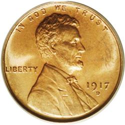 1917-D 1C MS65 Red PCGS. An early strike for this date