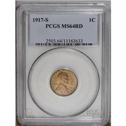1917-S 1C MS64 Red PCGS. Coppery-gold luster endows ea