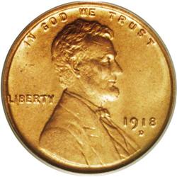 1918-D 1C MS65 Red PCGS. A satiny Gem coin that shows