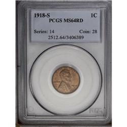 1918-S 1C MS64 Red PCGS. Virtually full red, perhaps m