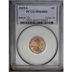 1919-S 1C MS64 Red PCGS. Subdued, almost mellow red-co