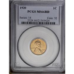 1920 1C MS66 Red PCGS. Bright golden-red luster cascad