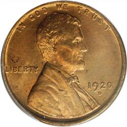 1920-D 1C MS65 Red PCGS. A mostly golden-orange exampl