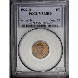 1922-D 1C MS65 Red PCGS. Sharply defined throughout, b