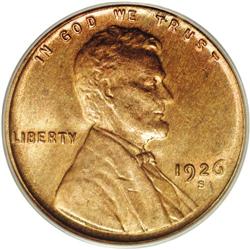 1926-S 1C MS64 Red PCGS. The mintage of 4.5 million pi