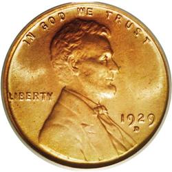 1929-D 1C MS66 Red PCGS. Mostly bright brick Red in co