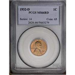 1932-D 1C MS66 Red PCGS. Lustrous and fiery-red, with