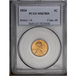 1934 1C MS67 Red PCGS. Fully defined throughout with e