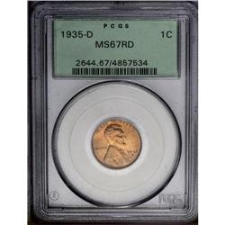 1935-D 1C MS67 Red PCGS. Slightly subdued, dusky orang