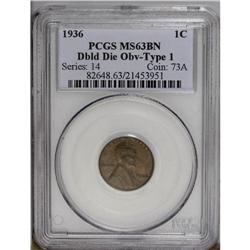1936 1C Doubled Die Obverse Type One MS63 Brown PCGS.