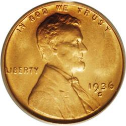 1936-S 1C MS67 Red PCGS. A bright Red example of this