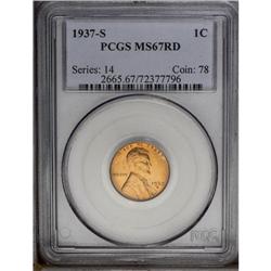 1937-S 1C MS67 Red PCGS. Well struck with unusually br