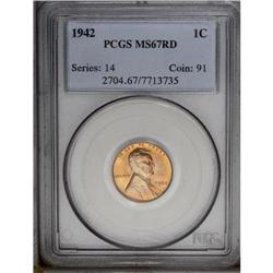 1942 1C MS67 Red PCGS. Bright golden-orange color and
