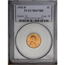 1942-D 1C MS67 Red PCGS, Beautiful cherry-red luster i
