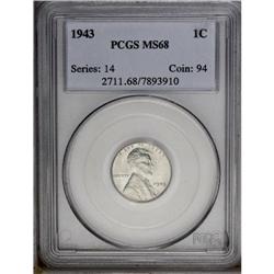 1943 1C MS68 PCGS. The surfaces are nearly flawless an