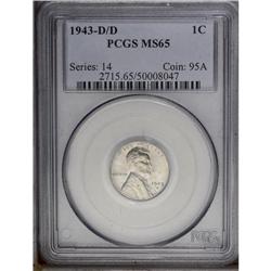 1943-D/D 1C MS65 PCGS. RPM-1, FS-019. Boldly struck ex