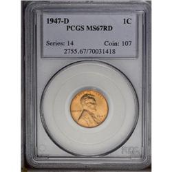 1947-D 1C MS67 Red PCGS. A vivid orange-red Superb Gem