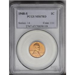 1948-S 1C MS67 Red PCGS, dazzling luster, lovely orang