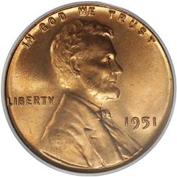 1951 1C MS66 Red PCGS. Satiny orange luster and sharpl