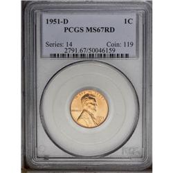 1951-D 1C MS67 Red PCGS. Shimmering mint luster comple