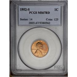 1952-S 1C MS67 Red PCGS. Well struck and impeccably pr