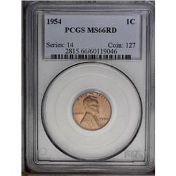 1954 1C MS66 Red PCGS. Slightly muted reddish-pink col