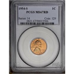 1954-S 1C MS67 Red PCGS. Some mottling of color is not