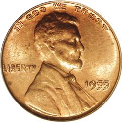 1955/55 1C Doubled Die Obverse MS64 Red PCGS. Very few