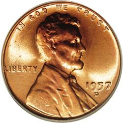 1957-D 1C MS67 Red PCGS. Beautiful orange patina over