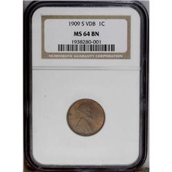 1909-S VDB 1C MS64 Brown NGC. Faded mint red emanates